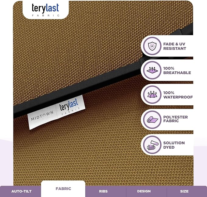 Midtown Umbrellas 10-Year-No-Fade - 10 Ft - UV Proof Sand (Tan) Polyester Fabric - Umbrella Outdoor Patio, Aluminum Frame Large Patio Umbrella for Garden, Pool & Deck - Black Pole