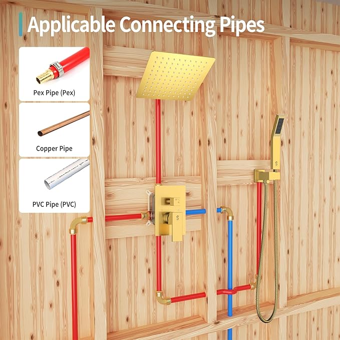 SR SUN RISE Shower System - Shower Faucet Set with 8 Inch Rain Shower Head and Handheld Shower - High Pressure Rain Shower System - All Metal Shower Faucet Trim Repair Kits - Brushed Gold