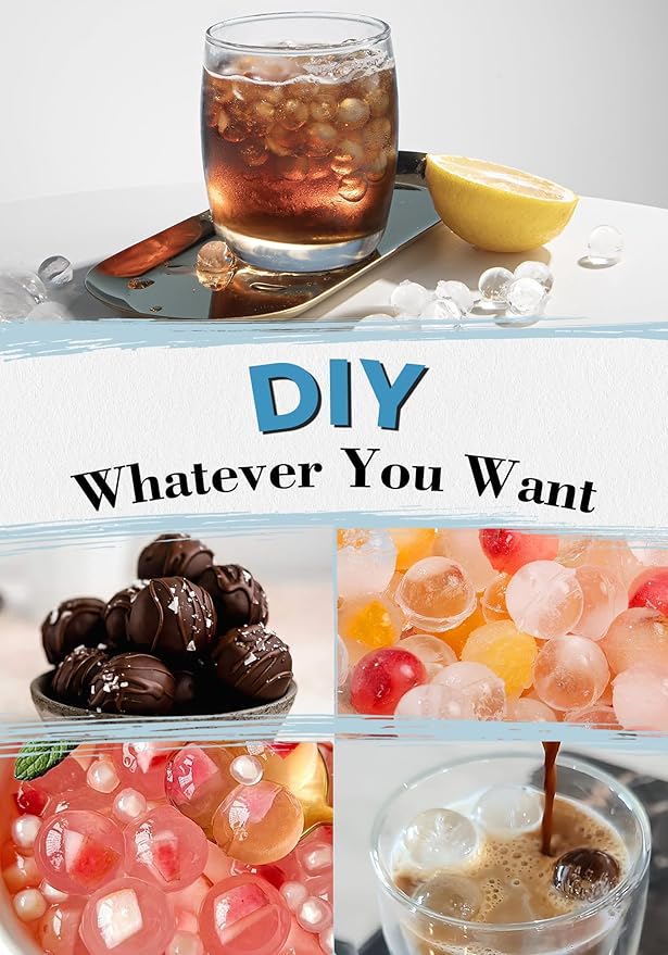 DOQAUS Round Ice Cube Trays with lid and Bin, 4 Pack Easy Pop Out Ice Trays for Freezer with Cover, Compact Circle Ice Cube Trays for Frezzer, Sphere Ice Cube Tray with Storage Ice Bucket Kits, Scoop