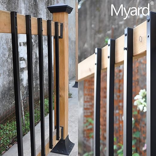 Myard 42 Inches Estate Hollow Square Iron Deck Balusters Furniture with Screws for Facemount Decking Railing Porch Fence Staircase Banister Balustrade(25-Pack, Matte Black)