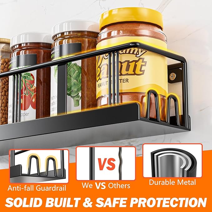 Spice Rack Wall Mounted 2 Pack, Space-Saving Spice Organizer for Spice Jars and Seasonings,Screw or Adhesive Hanging Spice Rack Organizer for Your Kitchen Cabinet,or Pantry Door