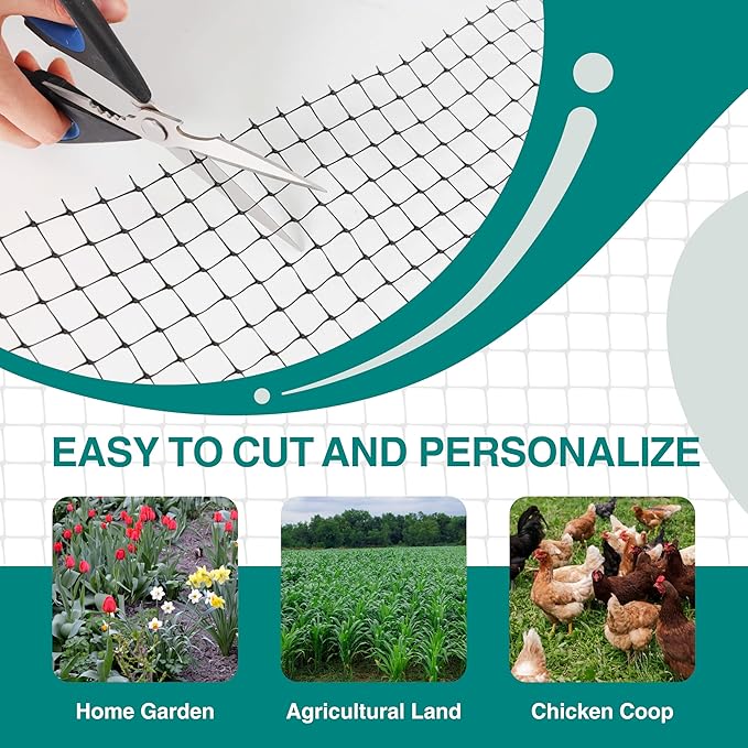 FRUITEAM Deer Fence Netting, 8FT x 100FT Heavy Duty Black PP Coated, Garden Protection Barrier, 0.7"x0.7" 70gr/sqm Mesh, Long-Lasting Yard Garden Fencing Roll