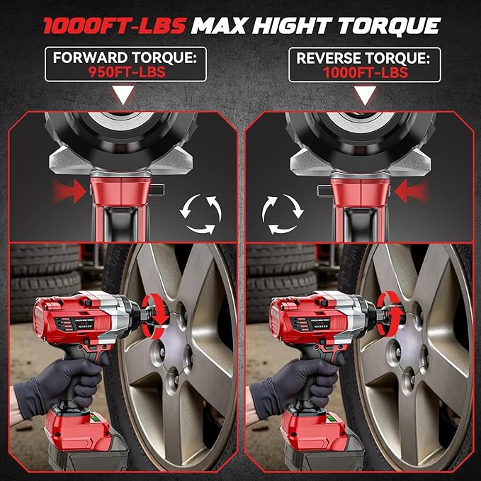 Cordless Impact Wrench 1/2” Compatible with Milwaukee 18v Battery(No Battery), 1000FT-LBS(1360N.m) High Torque Impact Driver, Electric Impact Gun with LED Work Light, Variable Speeds, 4-Speed Control