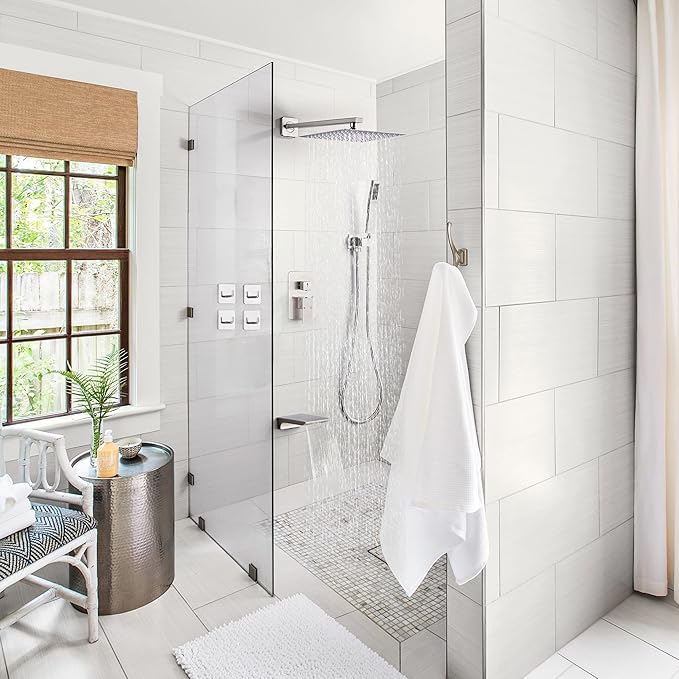 Shower Faucet Set Complete with Tub Spout Shower System Wall Mounted with 8 inch Rainfall Shower Head and Handheld Shower Rain Shower Combo for Bathroom, Brushed Nickel