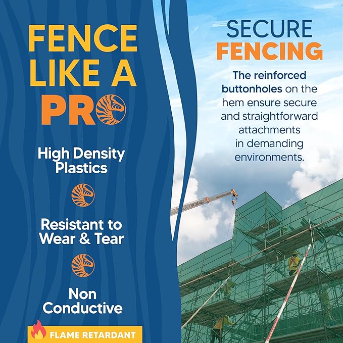 Fire Retardant Debris Safety Netting (8.6' x 150' - Green) - High Visibility Construction & Scaffolding & Railing & Elevator Netting for Enhanced Safety - Construction Fencing