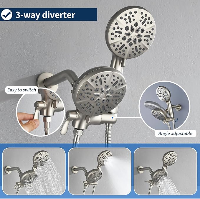 2 Handles Shower Faucet Shower System Complete 2 in 1 Shower Combo Set with Handheld Showerhead Shower Trim Kit Wall Mounted Shower Fixtures Brushed Nickel