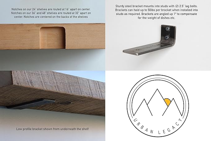 Urban Legacy Deep Floating Shelves | Reclaimed Chunky Wide Plank Barn Wood Shelves with Low Profile Brackets | High Weight Capacity