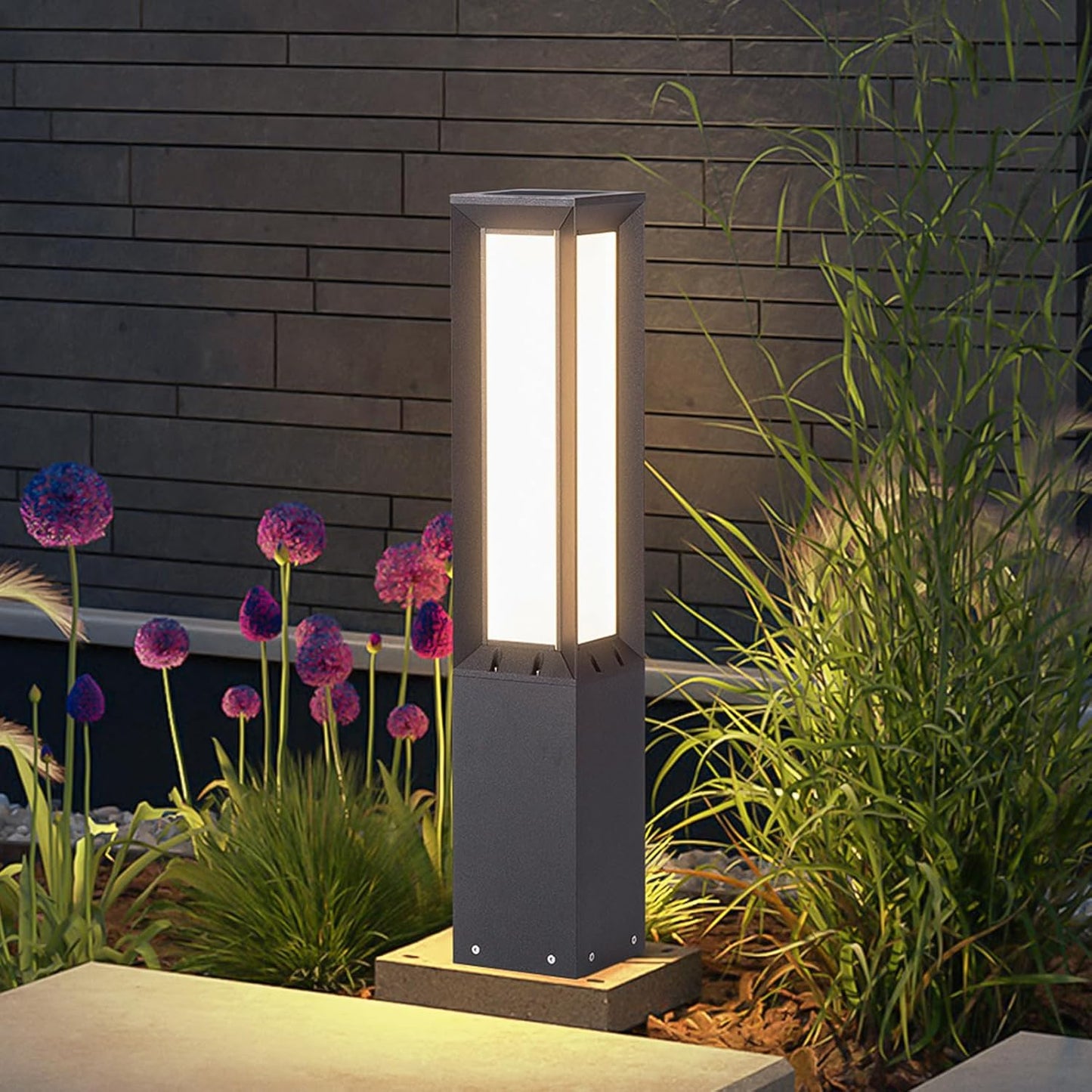 Solar Pathway Lights Outdoor, 32 Inch Modern Landscape Bollard Lighting Solar Powered Path Light, IP65 Waterproof 3000K LED Garden Luxury Lights for Driveway, Lawn, Patio, Yard, Walkway