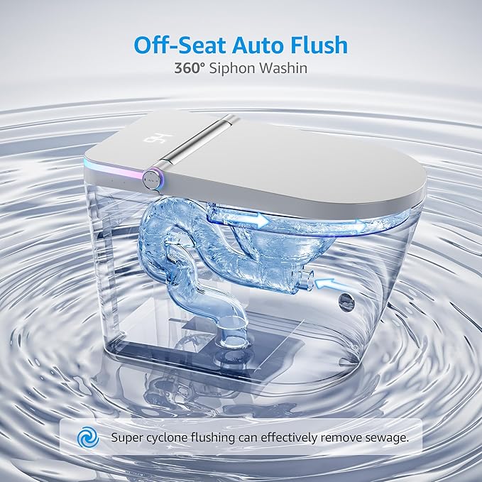 Tankless Smart Toilet with Bidet Built In, Heated Seat, Warm Water and Dry, Bidet Toilet with Foot Sensor and Night Light, Auto Flush, Auto Open/Close Lid, Wireless Remote, 1000g MAP Flush, 1.08GPF