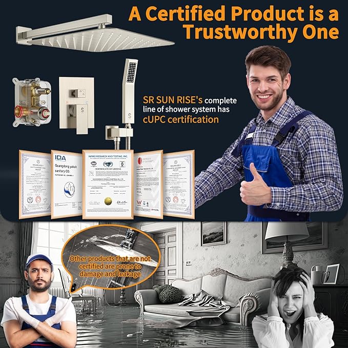 SR SUN RISE Shower Faucet - 16 Inch Rain Shower System - All Metal Shower Fixtures - Brushed Nickel