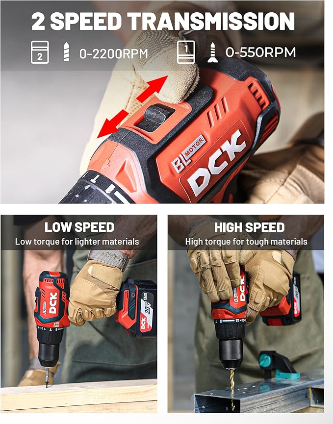 20V Brushless Hammer Drill, 531 in.lbs, 36000 BPM, 1/2" Keyless All-Metal Chuck, 4.0Ah Battery, 22+1+1 Clutch, Impact Drill Kit for Drilling Brick Wall, Metal, Wood, KDJZ05-13