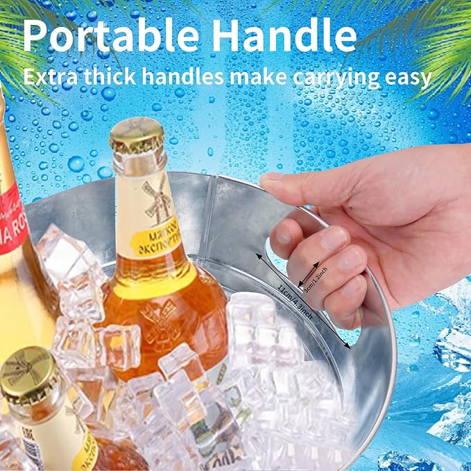 4Pcs Ice Buckets for Parties, 4 Gallon Small Metal Bucket Galvanized Ice Tub Stainless Steel Beverage Drink Buckets Bulk with 2Pcs Ice Scoops, Each for 5-6 Bottles of Beer Wine Champagne