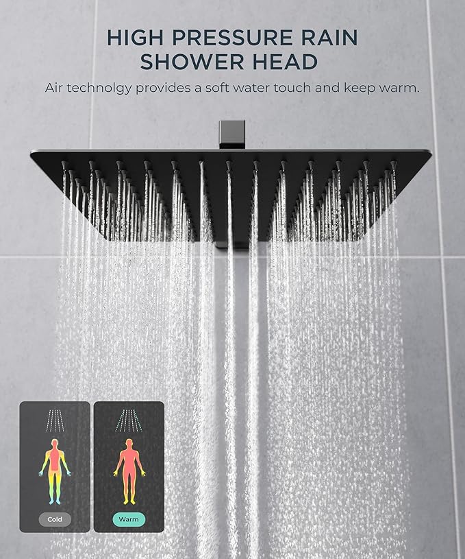 FORIOUS Rain Shower Head System, 10 Inch Shower Faucet Set with with handheld combo, Solid Brass Pressure Balanced Valve and Trim Kit Fixtures, Wall Mounted, Brushed Nickel (Matte Black, 12 inch)