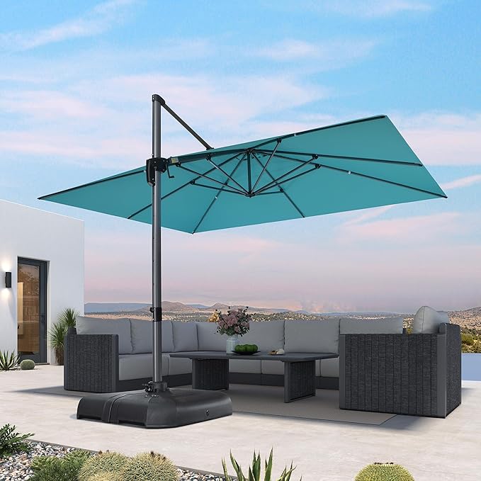 PURPLE LEAF 10' X 13' Patio Umbrella Outdoor Cantilever Rectangle Umbrella Aluminum Offset Umbrella with 360-degree Rotation for Garden Deck Pool Patio, Turquoise Blue