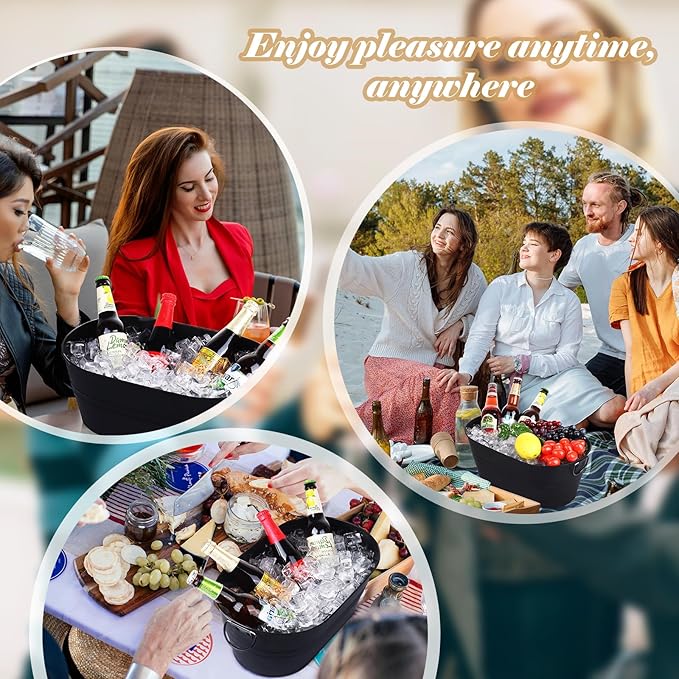 Galvanized Tub Beverage Tubs, 2pcs Metal Ice Buckets for Cocktail Bar 3 Gallon Wine Beer Drink Buckets with Handles Large Tub Cooler Mimosa Bar Supplies Ice Bucket for Parties (Black)