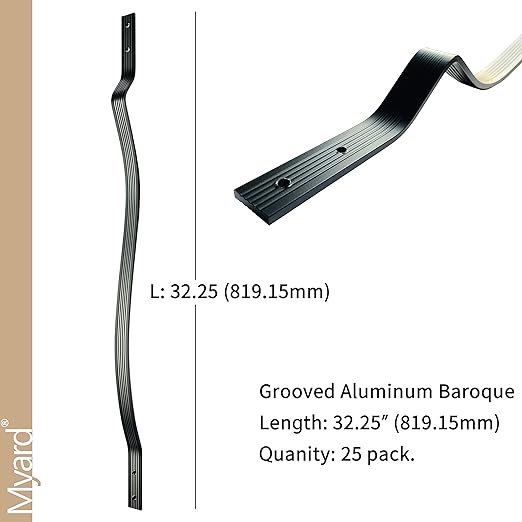 Myard 32-1/4 Inches Grooved Aluminum Deck Balusters Furniture with Screws for Facemount Railing Fencing, European Baroque Silhouette Wrought Style (25-Pack, Matte Black)