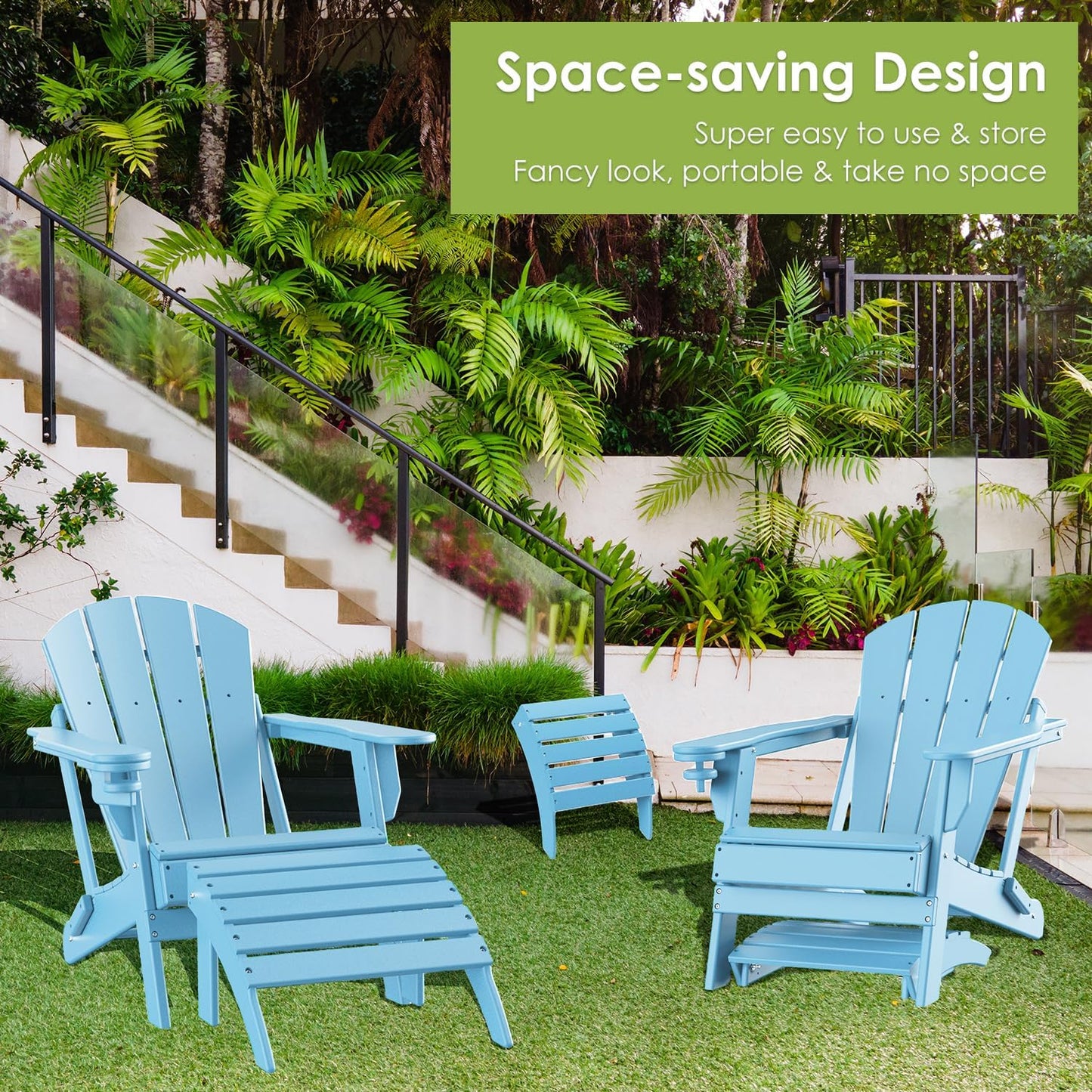 GREENVINES Adirondack-Ottoman | HDPE Plastic | Outdoor Footrest | All Weather | Foot Rest | Foot Stool | Arctic | for Adirondack Chair | for Patio Backyard Pool