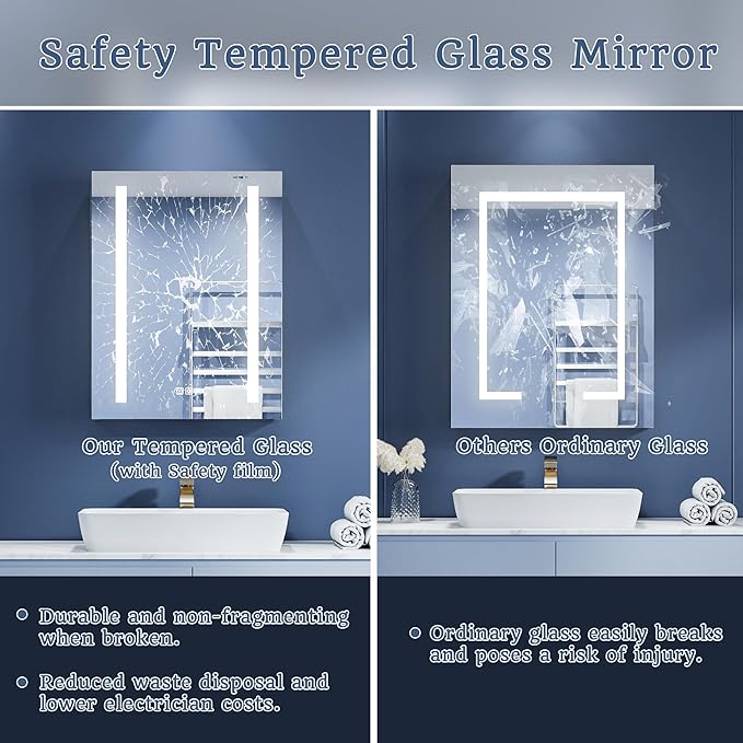 ExBrite Lighted Bathroom Medicine Cabinet, 20 x 26 Inch, Recessed or Surface led Medicine Cabinet, Defog, Stepless Dimming,Color Temper Change, 2 Outlets, Storage Shelves, Left Hinge