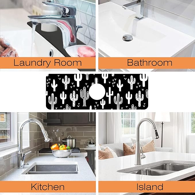 Kitchen Faucet Mat Fun Western Cactus Kitchen Sink Splash Guard Faucet Mat,1 PC Splash Guard Behind Faucet Drip Catcher for Kitchen,Sink Mat,Dish Drying Mat,Bathroom Faucet Mat 15.5"X5.5"