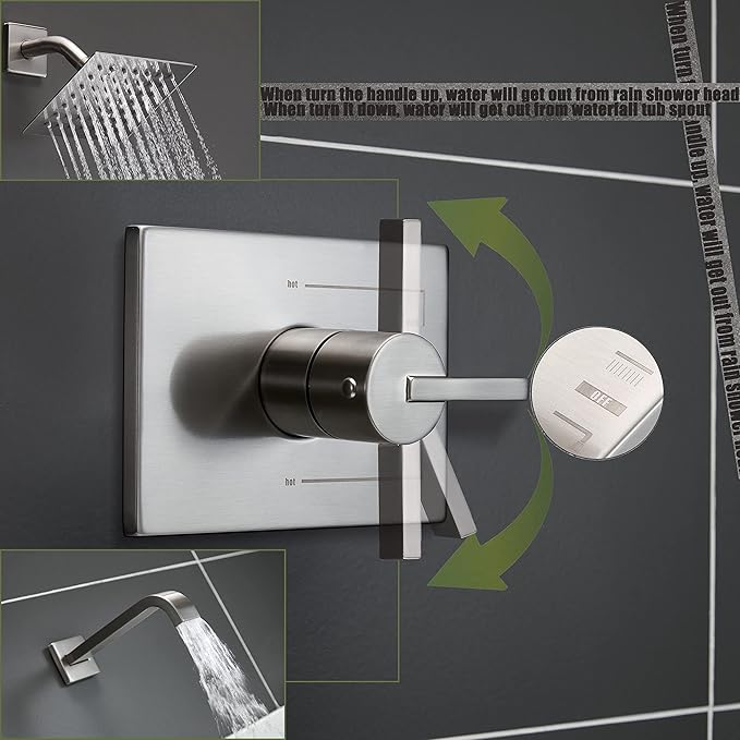 Bathtub Shower Systems, Tub and Shower Faucet Set Combo with 6 Inch Brushed Nickel Shower Faucet Set, Shower Tub Faucets Sets Complete (Valve Included)