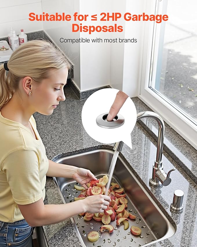 VEVOR Garbage Disposal Air Switch Kit, 3.5" Long Sink Top Air Switch for Food Waste Disposal, Brushed Silver Stainless Steel ON/OFF Air Push Button for Granite, Marble, and Quartz Countertops