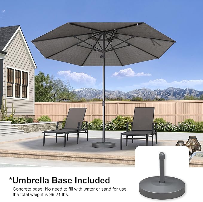 PURPLE LEAF 11.5 FT Semi-Auto Outdoor Patio Umbrella with Base Market Table Sun Umbrellas with 8 Aluminum Sturdy Ribs for Backyard Deck Garden Pool (Gray Pole Gray Canopy)