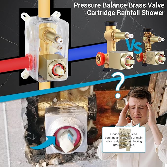 Shower Faucet set with Shower head, Wall Mount 10 Inch Round Rainfall Shower Head and Handle Set Single Handle Shower System Set with Female Threads Valve Body and Trim Included (Brush Gold)