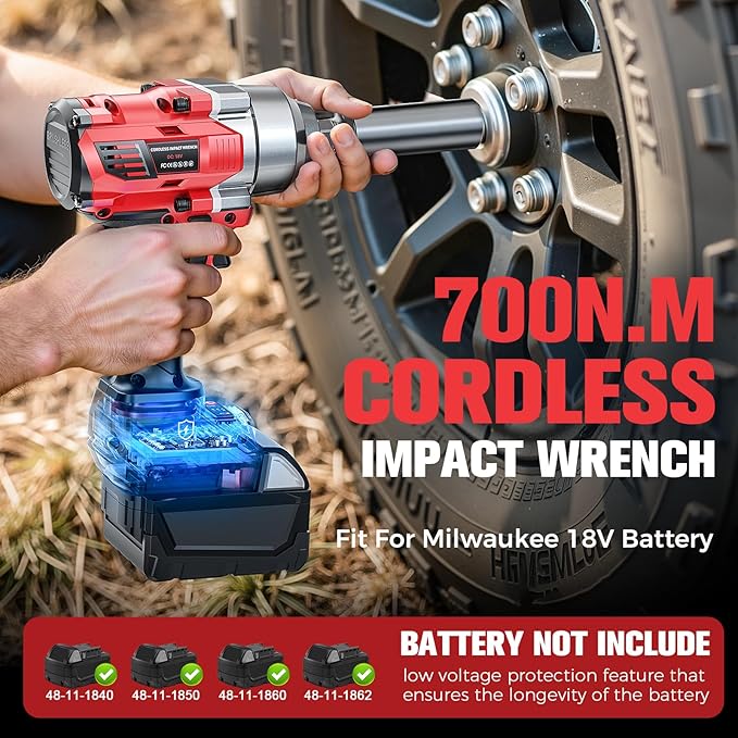 Cordless Impact Wrench 3/8" Compatible with Milwaukee 18V Battery, 600Ft-lbs (800N·m), Brushless Electric Impact Driver, 2400 RPM, LED Light – Compact, Light-Duty(No Battery)