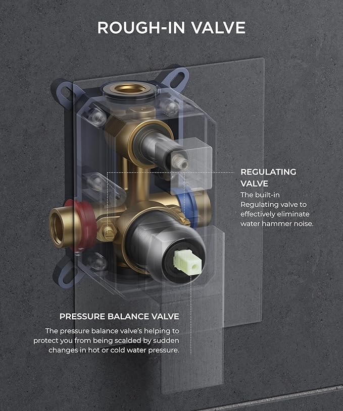 FORIOUS Rain Shower Head System, 10 Inch Shower Faucet Set with with handheld combo, Solid Brass Pressure Balanced Valve and Trim Kit Fixtures, Wall Mounted, Brushed Nickel (Stainless Steel, 12 inch)