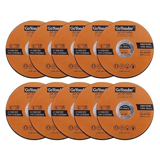GoYonder 10 Pack 4.5" Cutting Wheel for Metal, Stainless, Steel 4-1/2" x 0.045 x 7/8-Inch Ultra Thin Cut-Off Wheel for Angle Grinders