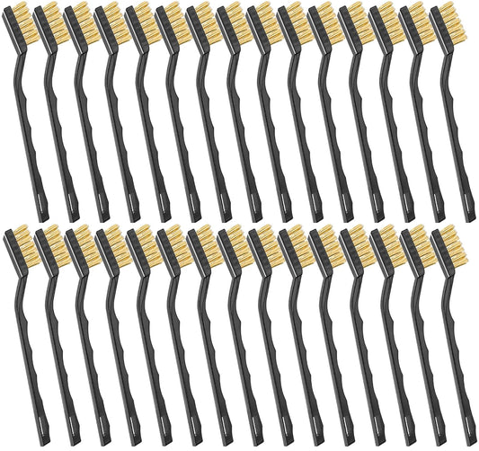 Jeffbaubl 30 Pieces Mini Wire Brush,6.7 Inch Brass Brush,Curved Handle Masonry Brushes Wire Bristle,Wire Brushes Scratch Brush for Cleaning Welding Slag and Rust Tool