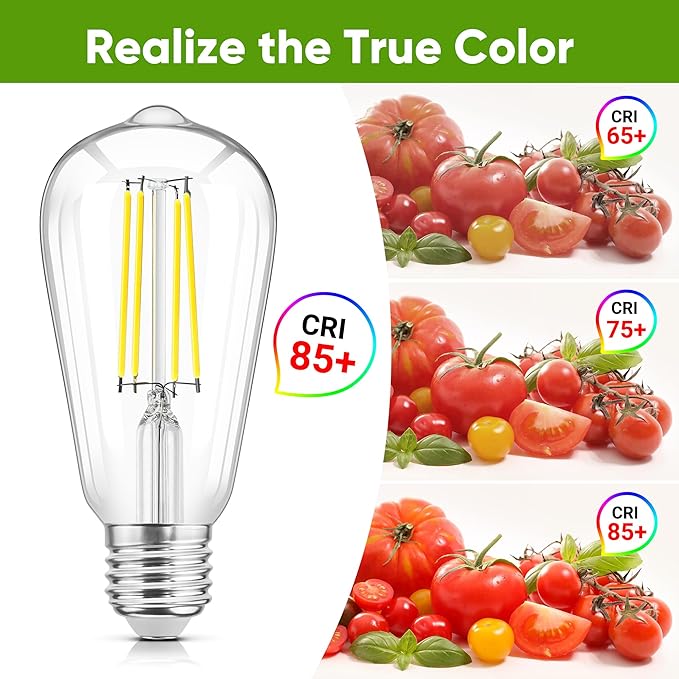 LED Edison Light Bulbs E26 Standard Base, Vintage 6W LED Bulbs, St58 5000K Cool White Bright Filament Bulbs with CRI 85+, 900LUM, Non-Dimmable, Clear Glass, Pack of 4