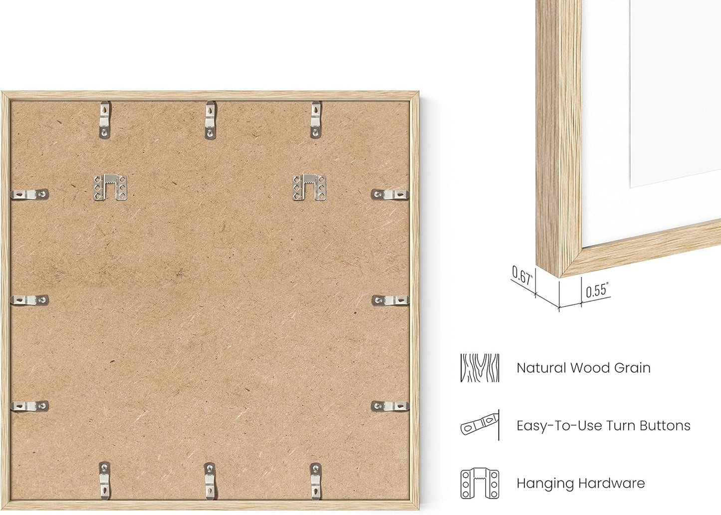 HAUS AND HUES Solid Oak 20”x20” Picture Frame Matted to 16”x16” - 20x20 Square Photo Frame, Beige 20x20 Picture Frame with Mat, 20 x 20 Frame Picture Frames for Wall (Beige Oak Frame)