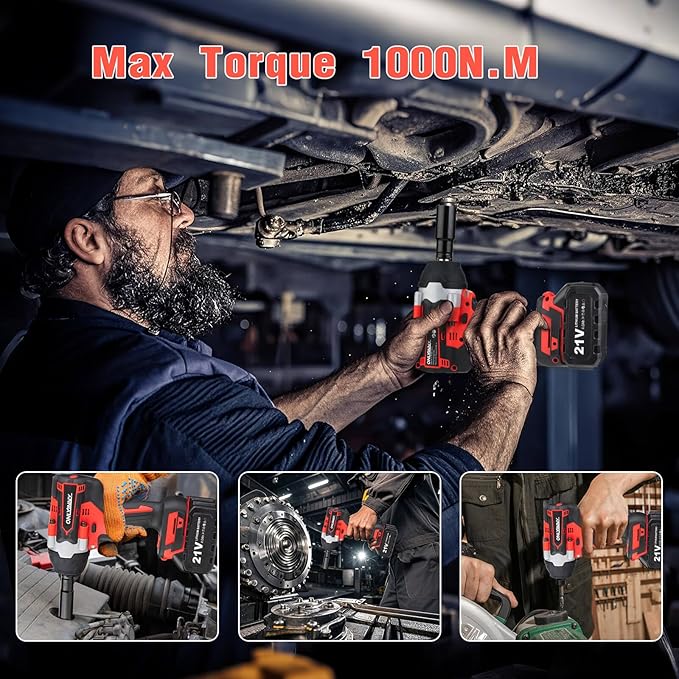 Cordless Impact Wrench1/2, 750Ft-lbs (1000N.m), 21V Power Impact Wrenches, 4-Mode Speed, 2x4.0AH Battery High Torque, 5 Sockets, 8 Drill, 6 Screws, Electric Impact Driver for Car Home Truck