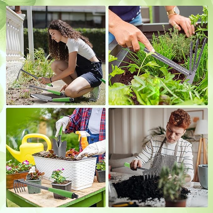 WORKPRO 6-Piece Garden Tool Set, Heavy Duty Gardening Hand Tools with Soft Rubber Handle, Including Trowel, Rakes, 2-in-1 Hoe and Crack Weeder, Ideal Gardening Gifts for Men and Women