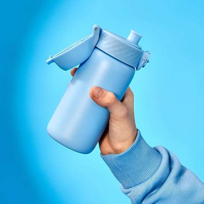Ion8 Kids Water Bottle, Steel 400 ml/13 oz, Leak Proof, Easy to Open, Secure Lock, Dishwasher Safe, Flip Cover, Carry Handle, Easy Clean, Durable, Scratch Resistant, Carbon Neutral, Alaskan Blue