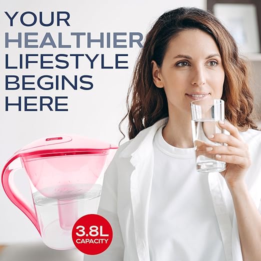 Purified Clean Crystal-Clear Water Filter Pitcher: Experience Enhanced Extraordinary Refreshing Hydration, Enjoying Convenience, Efficient and Quality You Deserve (Red - 3.8 LTS)
