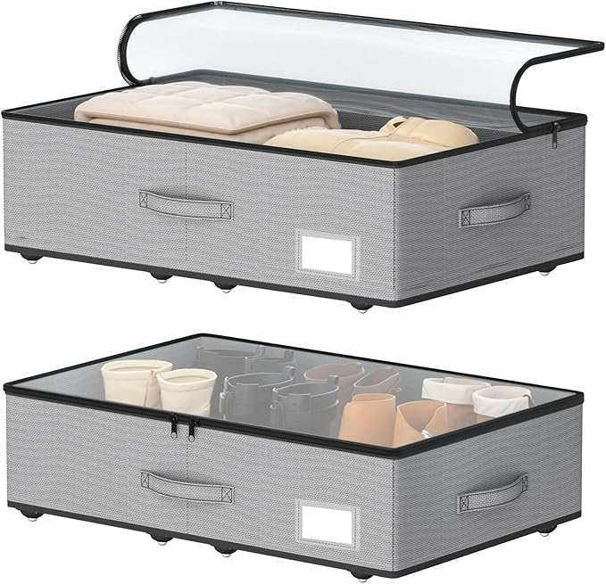 Under Bed Storage with Wheels, No Assemble Required 7.5 inches height Under Bed Storage bins,Large capacity Rolling Under bed Shoe Storage containers，dorm under bed storage drawers