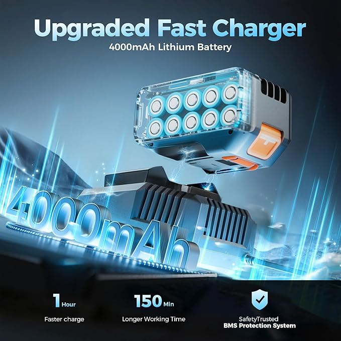 1/2" Cordless Impact Wrench with Brake, Brushless MAX 465Ft-lbs (630N.m) Impact Gun with 20V 4.0Ah Battery and Fast Charger, 2+1 Speed Mode, 2500RPM Power Electric Impact Wrench with LED Light for Car