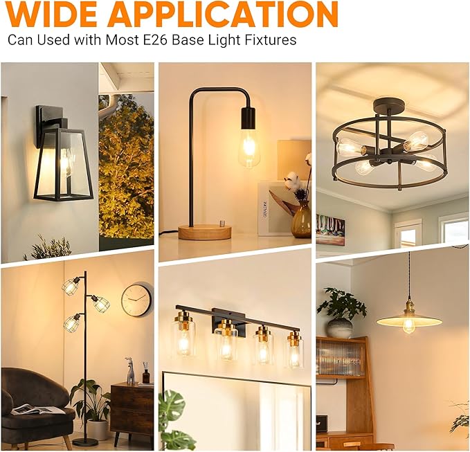 WIHTU LED Light Bulbs, Bright Vintage 6W LED Edison Bulbs, St58 2700K Warm Light with CRI 85+, E26 Standard Base, 900LUM, Non-Dimmable, Clear Glass, Pack of 12