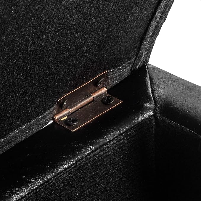 Adeco Storage Ottoman Foot Rest Stool, Leather Ottoman Footstool with Solid Wood Legs and Hinged Lid, 17.7" Small Foot Stool for Living Room, Bedroom