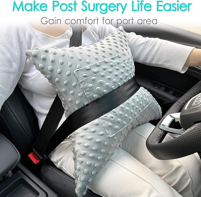 Heart Surgery Pillow Cough Recovery Pillows with 2 Pockets for Open Heart Surgery Bypass Mastectomy Breast Cancer Lumpectomy Chemo Port Pacemaker Broken Ribs Must Have Gifts Minky Dot Gray