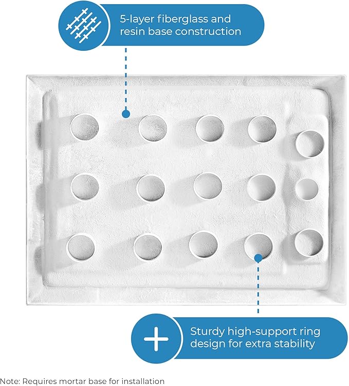 OVE Decors 48-in W x 36-in D Shower Base Pan Rectangle, Hidden Side Drain, White Acrylic, Reversible Design