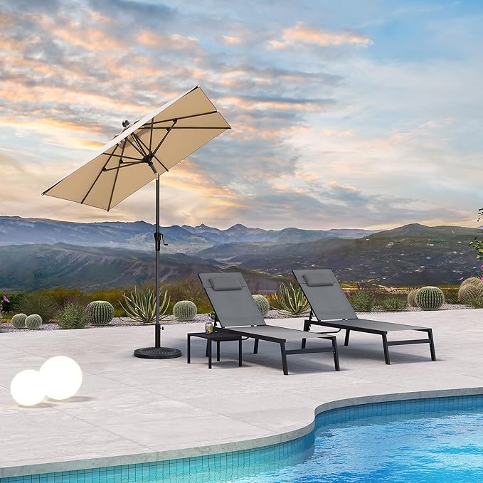 PURPLE LEAF 6' x 6' Square Patio Umbrella Outdoor Table Umbrella Aluminum Frame Market Umbrella Sun Umbrella with 8 Sturdy Ribs & Tilt for Garden Deck Lawn & Pool Beige