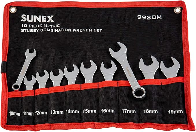 Sunex Tools 9930M Metric Stubby Combination Wrench Set, 10-Piece