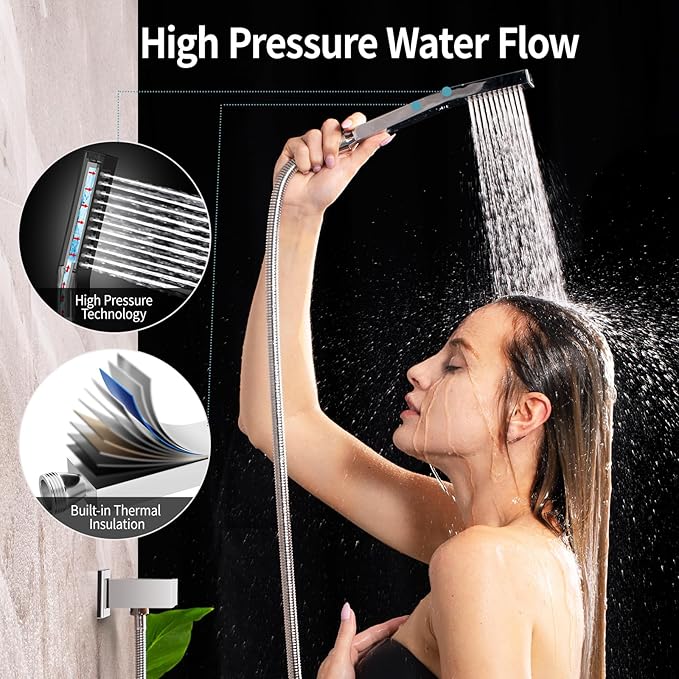 SR SUN RISE Shower System - Shower Faucet Set with 8 Inch Rain Shower Head and Handheld Shower - High Pressure Rain Shower System - All Metal Shower Faucet Trim Repair Kits - Polished Chrome
