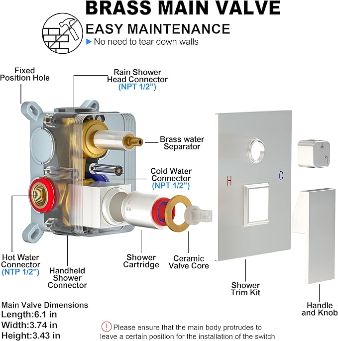 10 Inch Shower Faucet Set, Rainfall Shower System with Square Fixed Shower Head and High Pressure Handheld Shower Head, Spray Wall Mounted Rainfall Shower Fixtures, Brushed Nickel