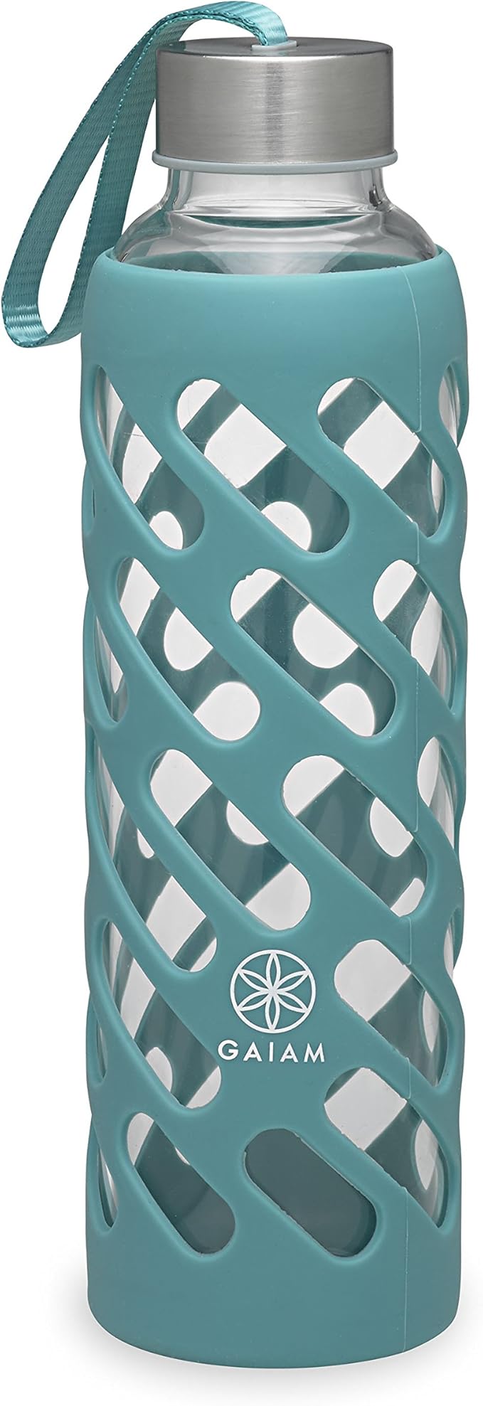 Gaiam Water Bottle Sure-Grip Glass Bottle with Protective Silicone Sleeve, 20 oz