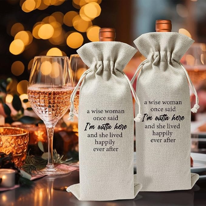 Funny Retirement Gift Wine Bag For Women Best Friend Wife Mom Grandma Coworker Nurse Teachers Retirees Colleagues, A Wise Woman Once Said I'M Outta Here And She Lived Happily Ever After