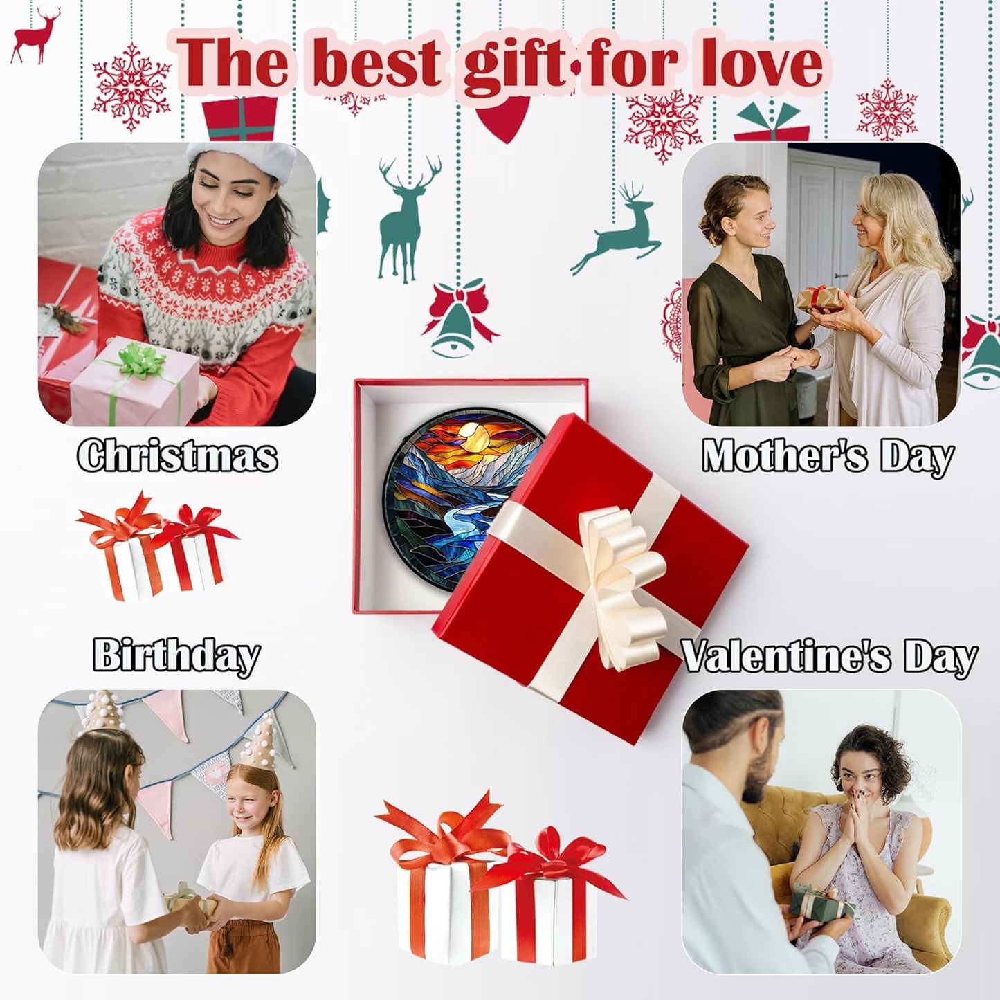 Stained Glass Window Hanging, Canyon Mountains Sunset View Sun Catcher for Window Home Decor Landscape Suncatcher Mother's Day Birthday Gifts for Women Men Mom and Nana 11.8 in